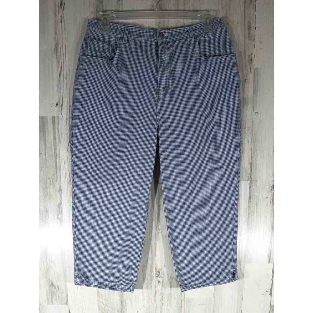 Generra Blue White Gingham Denim Capri Pants Size 32x21 High Rise Cotton Vintage